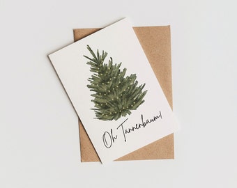 Weihnachtskarte Oh Tannenbaum • minimalistische Postkarte • Adventskarte • Weihnachtsbaum • Aquarell Design • Spruchkarte