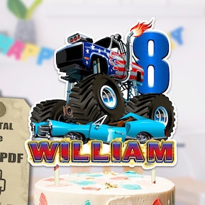 Monster Truck Cake Topper. Digital file JPG, PDF. Personalized Cake Topper. Monster Truck Birthday Party.