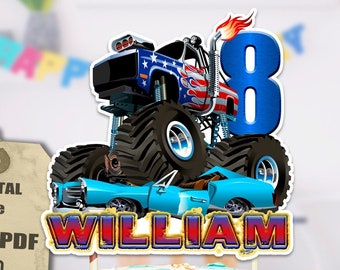 Monster Truck Cake Topper. Digital file JPG, PDF. Personalized Cake Topper. Monster Truck Birthday Party.