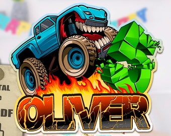Monster Truck Cake Topper. Digital file PNG, JPG, PDF. Personalized Cake Topper. Monster Truck Birthday Party.