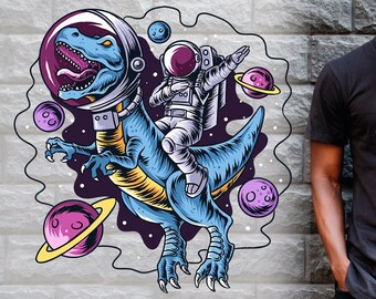 T-Rex-astronaut in de ruimte: sublimatieontwerp (PNG, SVG)