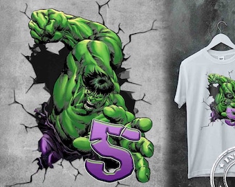 Camiseta de Hulk para el 5.º cumpleaños PNG / Transferencia termoadhesiva (Descarga digital)