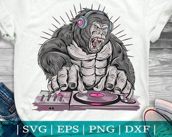Gorilla DJ SVG, Gorilla  SVG |  Instant download | T-shirt Sublimation Digital File Download