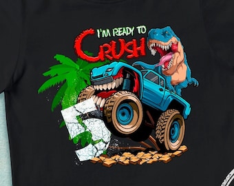 T-rex and Monster Truck 5th birthday boy | Instant download PNG | T-shirt Sublimation Digital File Download