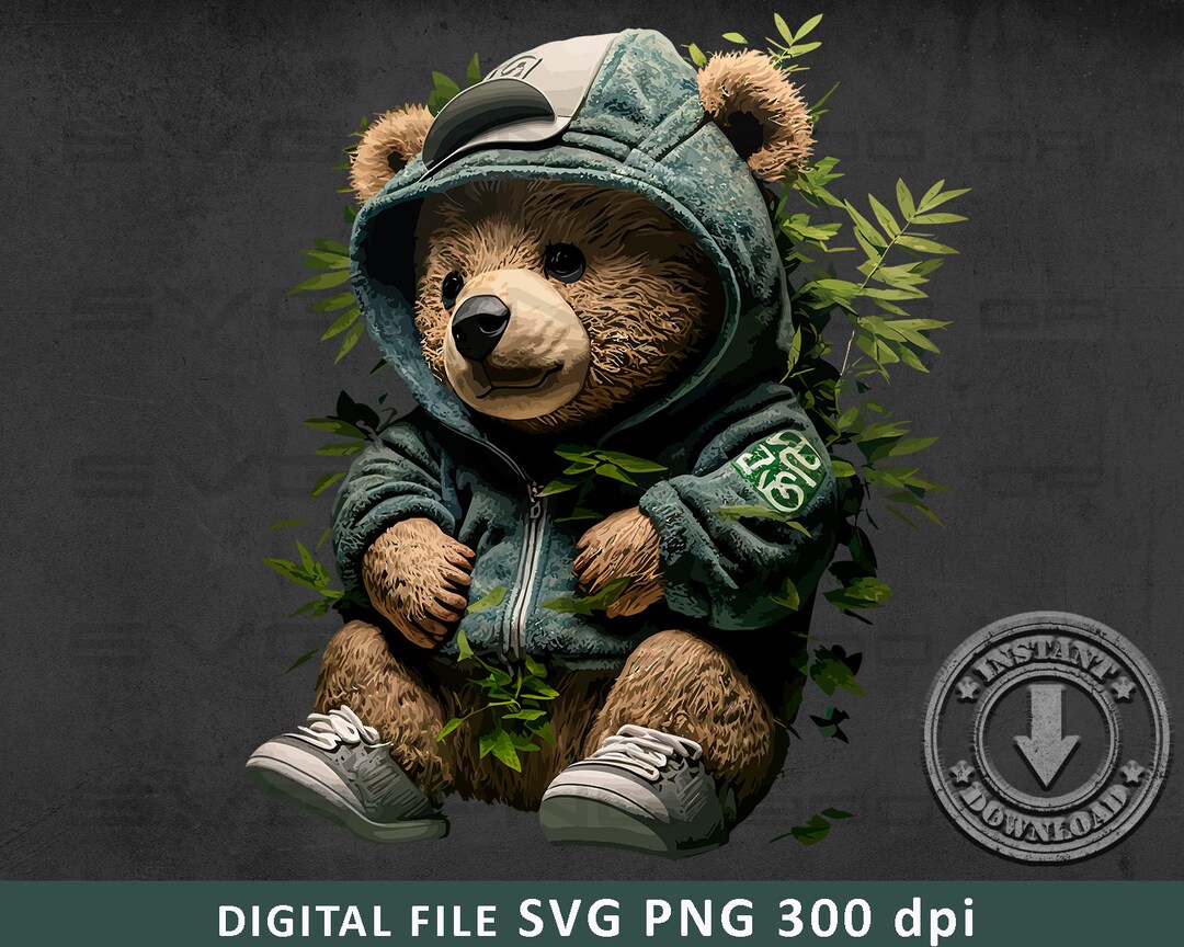 Cute, Funny Teddy Bear in the Bushes SVG PNG DTG Printing Instant ...