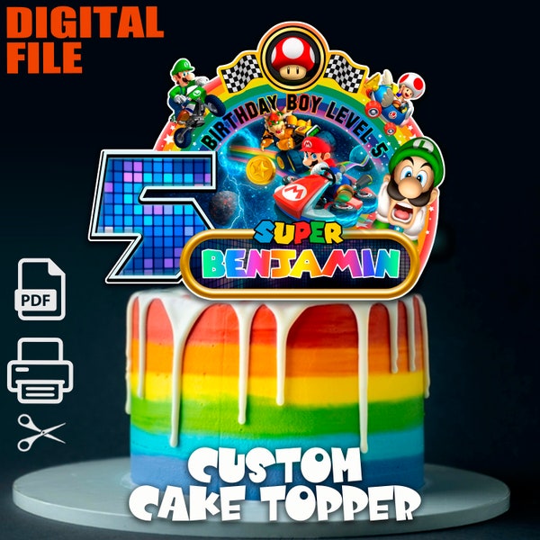 Décoration de gâteau personnalisée Mario Kart Rainbow Road, Super Mario Party Supplies - Fichier numérique PDF JPG