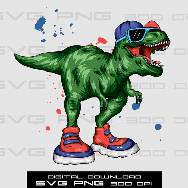 Cool Dinosaur SVG PNG / Cartoon reptile / Descarga instantánea / Camiseta Sublimation Digital File Download