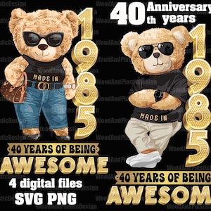 Hombre y mujer de 40 años Svg Png / Aniversario 40 años / nacido en 1985 / Diseño de camiseta digital diseño de sublimación