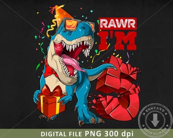 T-rex 5. Geburtstag Junge | 5. Geburtstag Junge Dinosaurier PNG | Direkter Download PNG | T-shirt Sublimation Digitale Datei Download