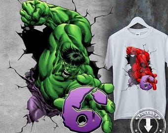 Hulk 6th Birthday Boy PNG: T-Shirt Sublimation Design (Digital Download)