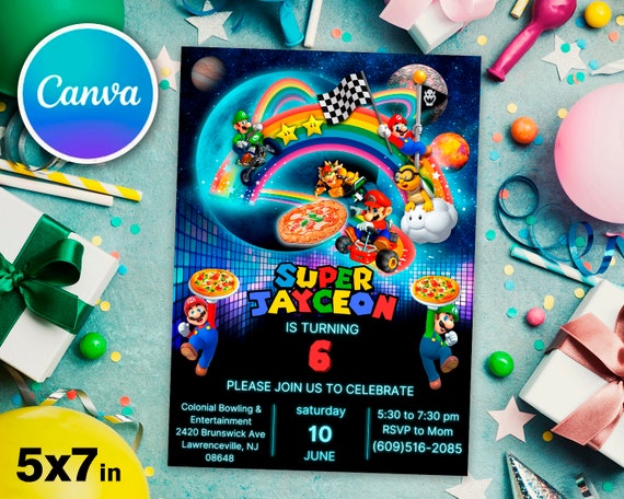 Super Mario Kart Birthday Invitation: Rainbow Road Canva Template (Digital  Download)