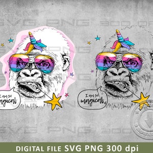 Gorila unicorn in headphones and glasses PNG SVG Sublimation Design Download DTG printing Sublimation design download