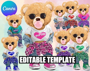 8 editable templates in CANVA, Bear girls  Png JPG PDF, T-shirt design sublimation design