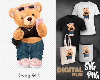 Cool bear girl SVG PNG | DTG Printing | Instant download | T-shirt Sublimation Digital File Download