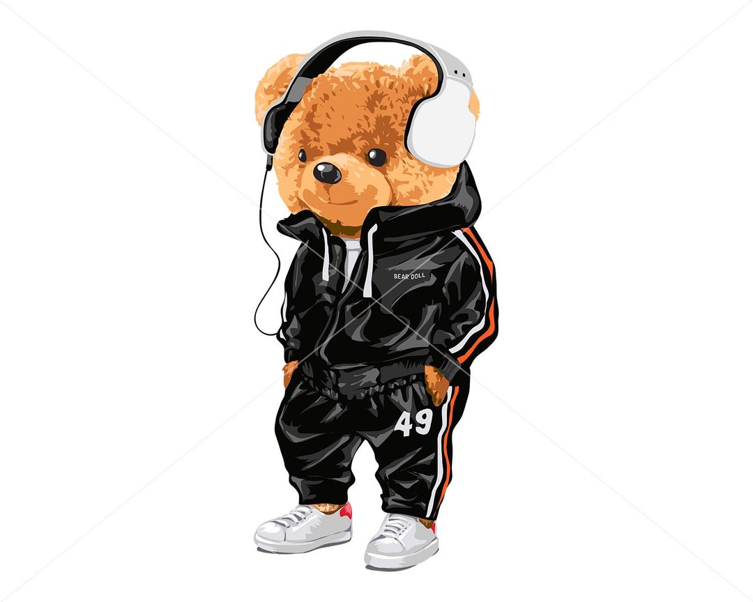 Cool Teddy Bear With Headphones SVG PNG | DTG Printing