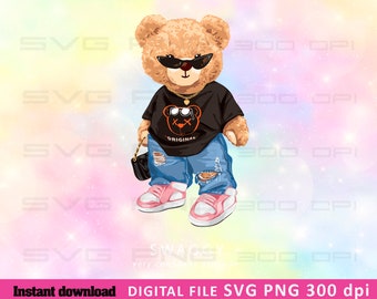 Cool bear girl SVG PNG | DTG Printing | Instant download | T-shirt Sublimation Digital File Download