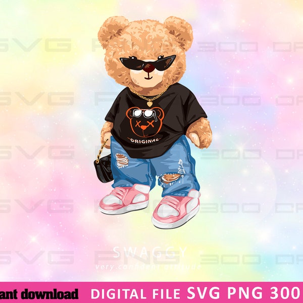 Cool bear girl SVG PNG | DTG Printing | Instant download | T-shirt Sublimation Digital File Download