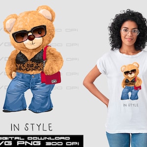 Cool bear girl SVG PNG | DTG Printing | Instant download | T-shirt Sublimation Digital File Download
