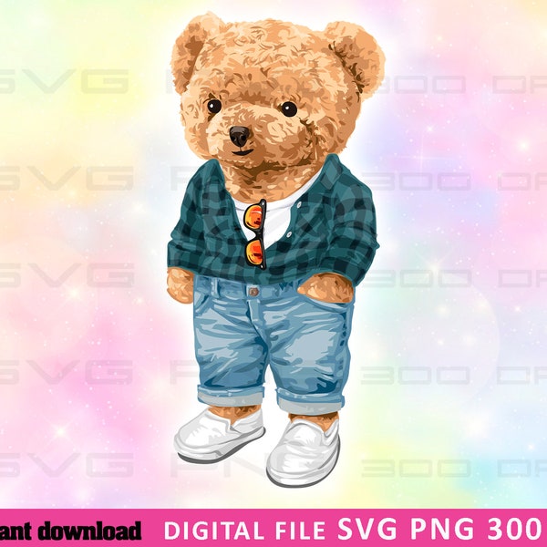 Cool teddy bear SVG PNG | DTG Printing | Instant download | T-shirt Sublimation Digital File Download