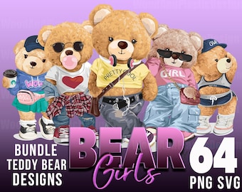 Teddy Bear girl  64 images SVG PNG  | DTG Printing | Instant download | T-shirt Sublimation Digital File Download