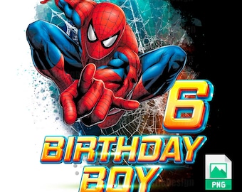 Chłopiec z okazji 6. urodzin Spidermana w formacie PNG | Projekt koszulki (pobranie cyfrowe)