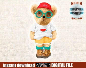 Nallebjörn SVG PNG | DTG-utskrift | Direkt nedladdning | Nedladdning av digital fil för sublimering av t-shirt