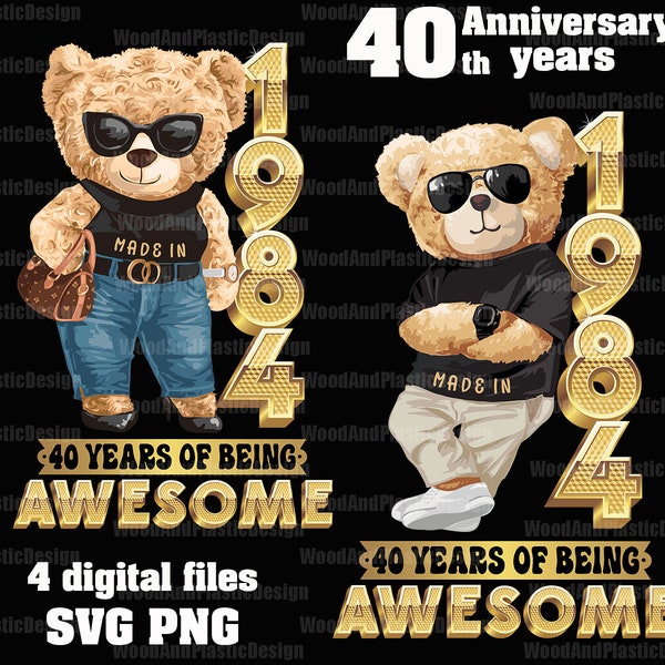 40th birthday man and women Svg Png | Anniversary  40 years | Teddi Bear  Svg Png | Digital T-shirt design sublimation design