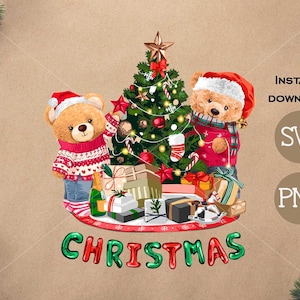 Cartolina di Natale con simpatico accoppiatore per bambola orsa SVG PNG / DTG Stampa / Download istantaneo / T-shirt Sublimazione Digital File Download