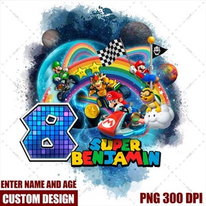 Super Mario Kart Rainbow Road | Geburtstag Design | Digitaler Download PNG | Mario Kart T-Shirt | Hochwertiges PNG
