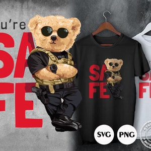 Bear doll in police vest SVG PNG | DTG Printing | Instant download | T-shirt Sublimation Digital File Download