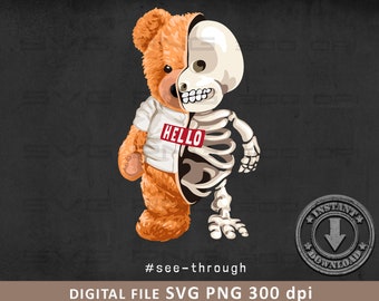 Cool teddy bear skeleton SVG PNG | DTG Printing | Instant download | T-shirt Sublimation Digital File Download