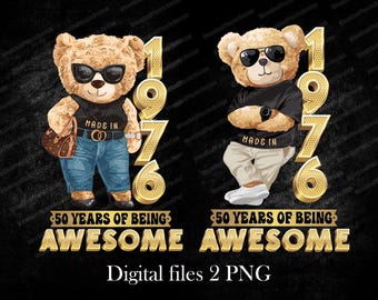 50th Birthday Anniversary PNG | Born in 1976 T-Shirt Design (Digital Download)