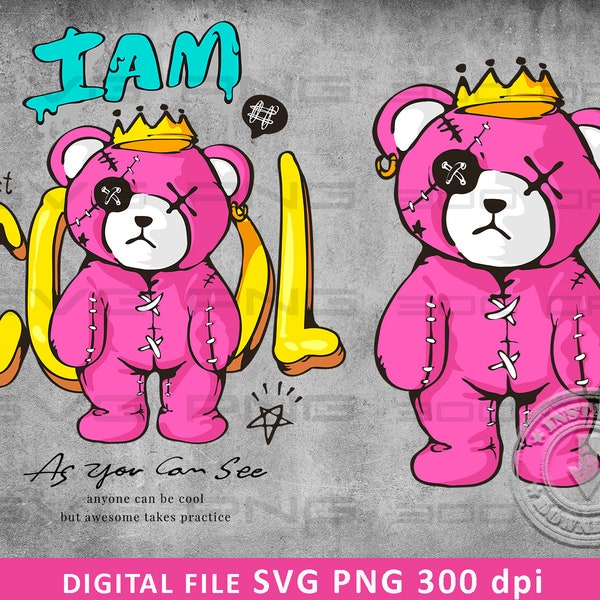 Beaten bear doll in a crown svg png  | DTG Printing | Instant download | T-shirt Sublimation Digital File Download