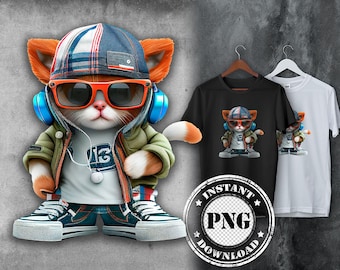 Coole Katze PNG | DTG Druck | Sofortiger Download | T-Shirt Sublimation Digitale Datei Download
