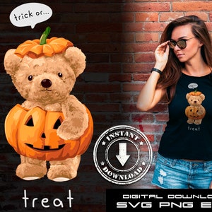 Сute bear doll in pumpkin svg png eps  | Halloween svg png eps | DTG Printing | Instant download | T-shirt Sublimation Digital File Download