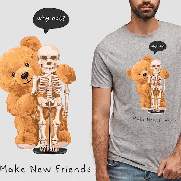 Cool teddy bear skeleton SVG PNG | DTG Printing | Instant download | T-shirt Sublimation Digital File Download