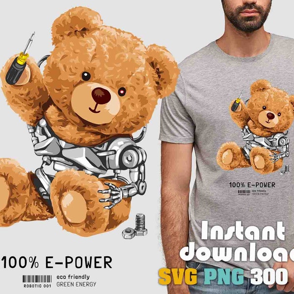 Teddy bear doll robot holding screwdriver SVG PNG | DTG Printing | Instant download | T-shirt Sublimation Digital File Download