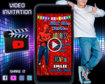 Video Invitation Spider Man, Birthday Mobile Video Invitation, Party Invitation,Kids Birthday Invite,Birthday Party