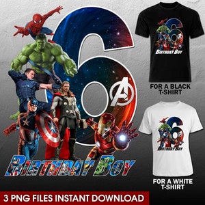 6th Birthday Boy T-Shirt Sublimation Design: Hulk & Avengers (PNG Digital File)