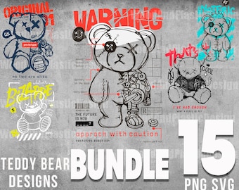 Teddy Bear graffiti  15 images SVG PNG  | DTG Printing | Instant download | T-shirt Sublimation Digital File Download