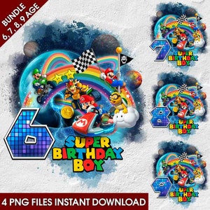 Super Mario Kart Rainbow Road  birthday boy 6,7,8,9 age | Instant download PNG | T-shirt Sublimation Digital File Download |