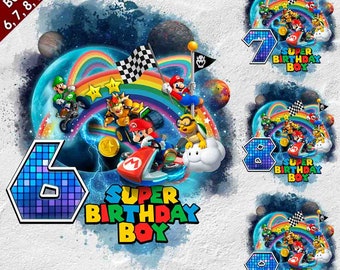 Super Mario Kart Rainbow Road  birthday boy 6,7,8,9 age | Instant download PNG | T-shirt Sublimation Digital File Download |