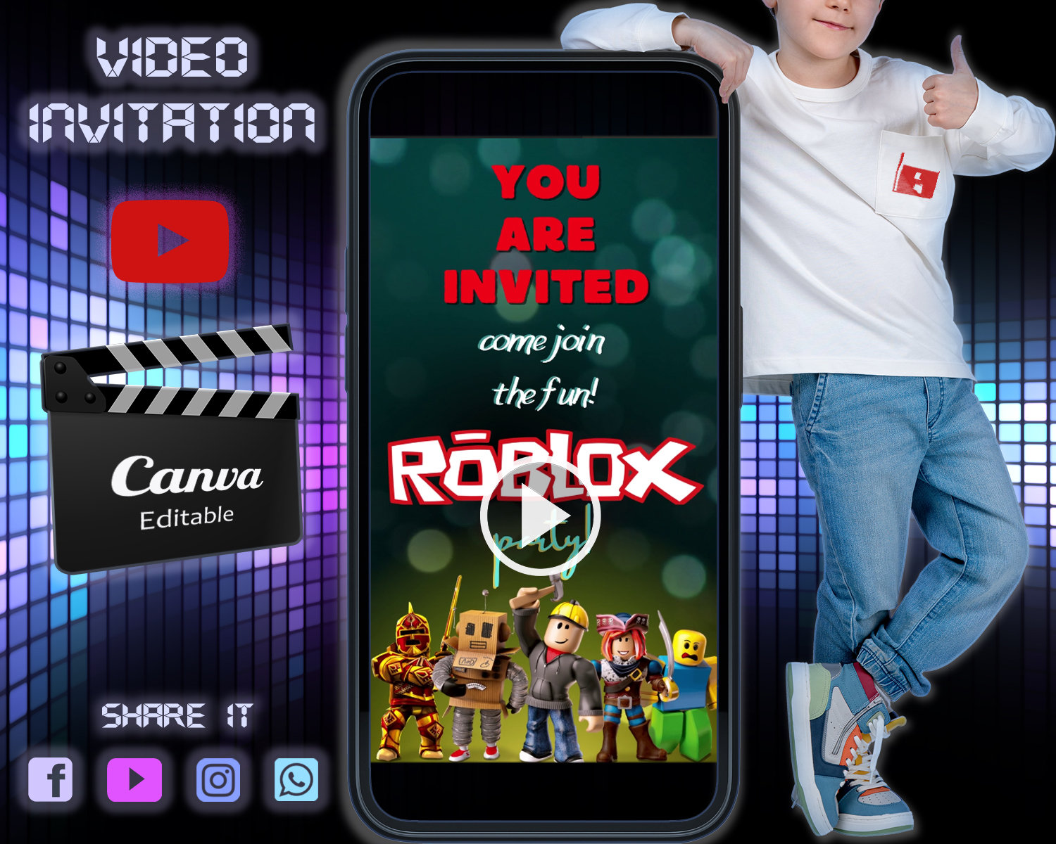 Birthday Mobile Video Invitation, Party Invitation, Canva Editable,DIY