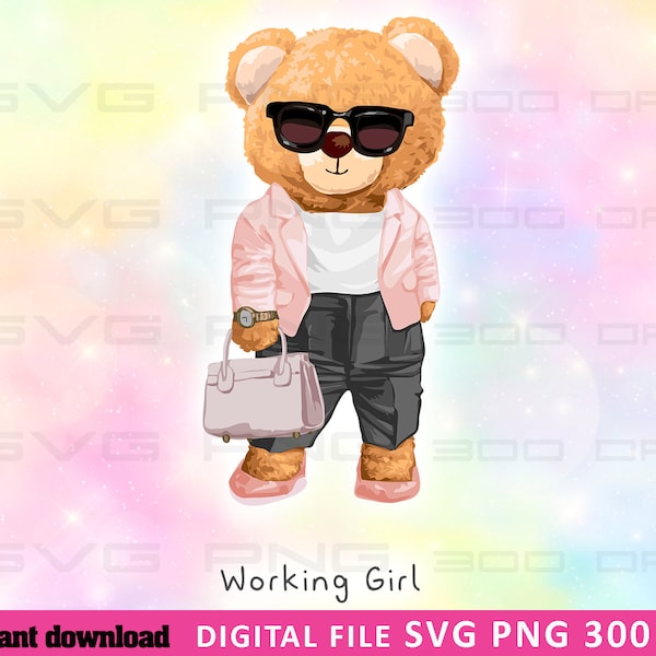 Cool bear girl SVG PNG | DTG Printing | Instant download | T-shirt Sublimation Digital File Download