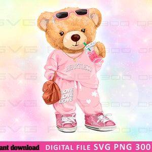 Cool bear girl SVG PNG | DTG Printing | Instant download | T-shirt Sublimation Digital File Download