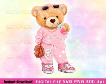 Cool bear girl SVG PNG | DTG Printing | Instant download | T-shirt Sublimation Digital File Download