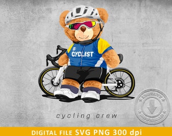 Teddy bear cyclist SVG PNG | DTG Printing | Instant download | T-shirt Sublimation Digital File Download