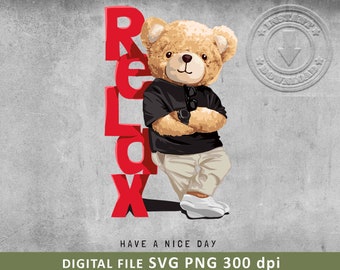 Cool bear relax SVG PNG | DTG Printing | Instant download | T-shirt Sublimation Digital File Download