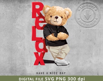 Cool Bear Relax SVG PNG | DTG Printing (Digital Download)