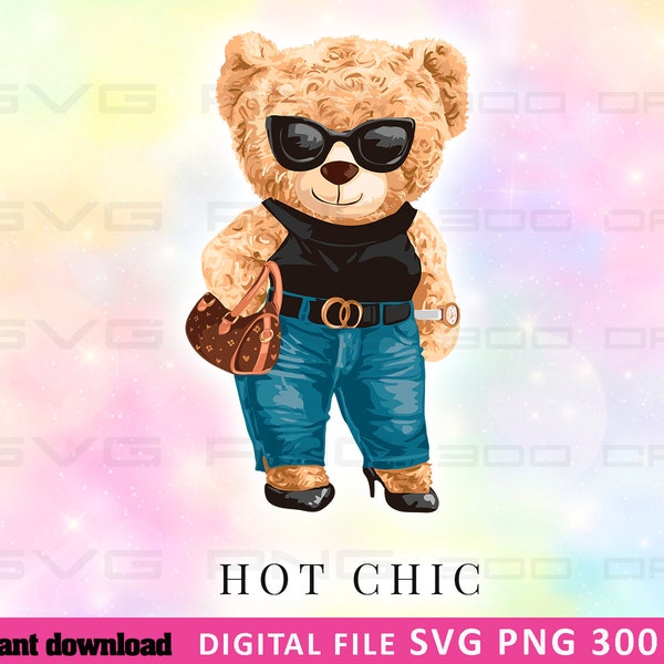 Cool bear girl SVG PNG / Impresión DTG / Descarga instantánea / Descarga de archivo digital de sublimación de camiseta